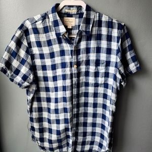 Lucky Brand Short Sleeve Plaid / Check Print Ballona Linen Polo Shirt Sz M